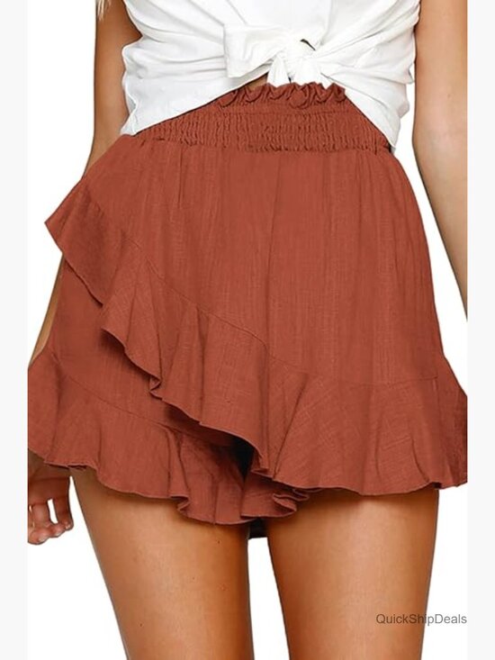 Dresses & Skirts - Linen Cotton Wrap Skirt High Waisted Flow Mini Skort Summer
